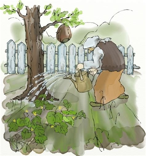Иллюстрация Старушка в огороде в стиле классика | Illustrators.ru