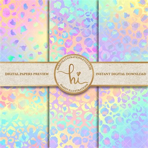 Pastel Leopard Print Digital Paper Holographic Rainbow Etsy