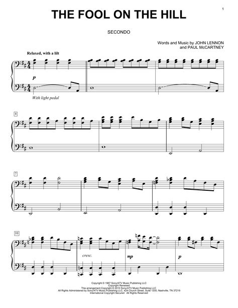 The Fool On The Hill By The Beatles Sheet Music For Piano Duet At Sheet Music Direct