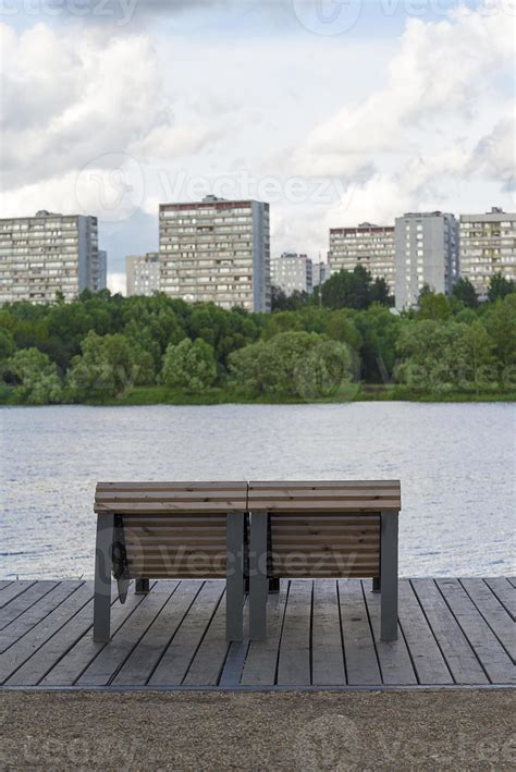 Wooden concrete bench in the Park. 5203209 Stock Photo at Vecteezy