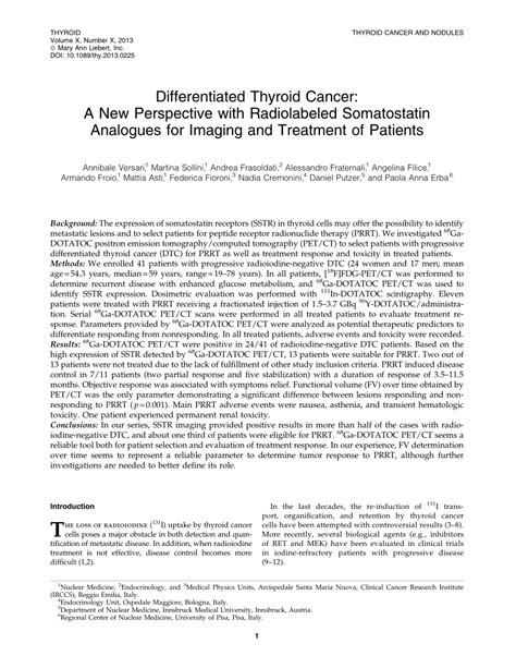 Pdf Differentiated Thyroid Cancer A New Perspective With Radiolabeled Somatostatin Analogues