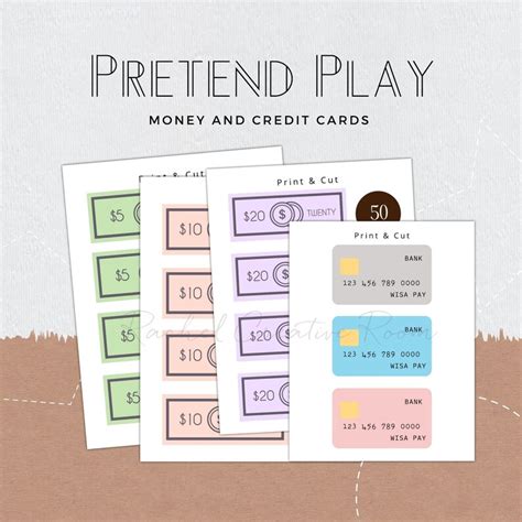 Educational Pretend Play Money And Credit Cards Set Printable Etsy