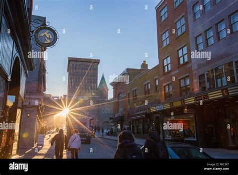 Quebec City Downtown In Winter Sunset Stock Photo Alamy