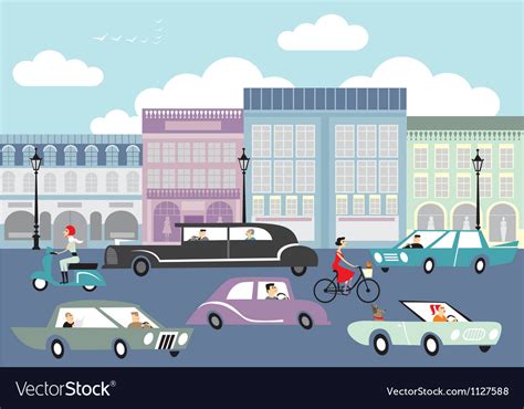 Busy Street Royalty Free Vector Image Vectorstock