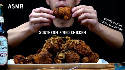 ASMR SOUTHERN FRIED CHICKEN COOKING EATING SOUNDS WITH 4K VISUALS