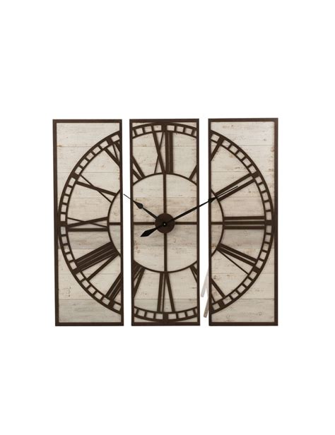 Horloge Parties Carre Chiffres Romains Bois Blanc Metal Marronj Line