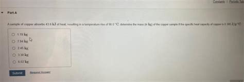 Solved Constant Part A A Sample Of Copper Absorbs 436 J Of Chegg