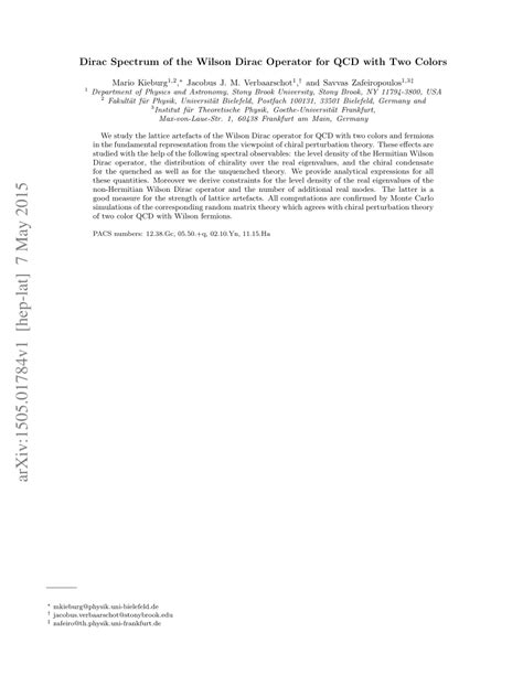 Pdf Dirac Spectrum Of The Wilson Dirac Operator For Qcd With Two Colors