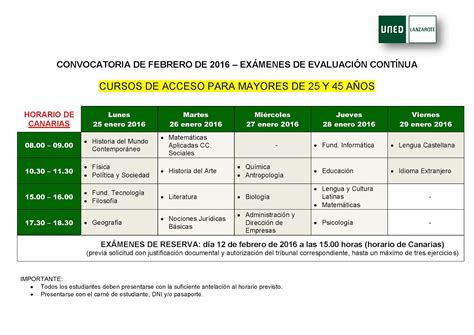 UNED Lanzarote Calendarios y fechas de exámenes