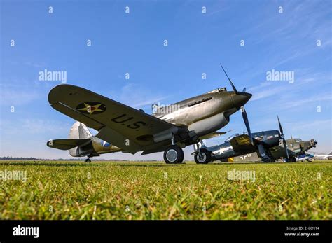 Curtiss P 40B Warhawk Second World War Fighter Plane Flying At An