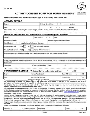 Fillable Online Girlguides Nswact Org Activity Consent Form For Youth