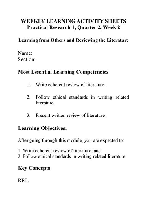 Q2 WLAS 2 Learning Activity Sheets WEEKLY LEARNING ACTIVITY SHEETS