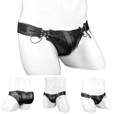 Men Sexy Underwear Faux Leather Boxers Shorts Low Rise Pouch Underpant