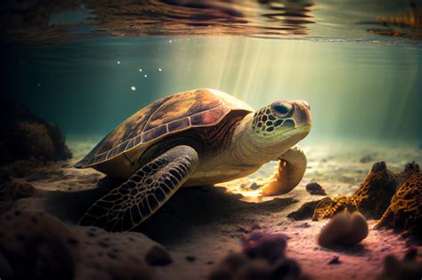 Una Tortuga Est Nadando Bajo El Agua Foto Premium