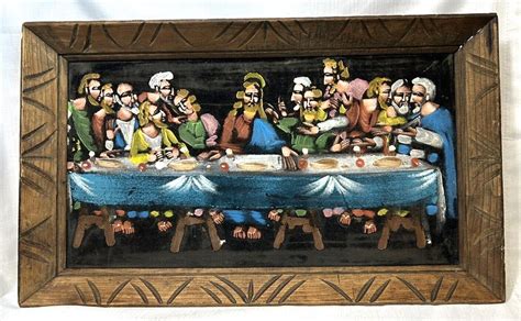 Vintage The Last Supper Painting on Black Velvet Mexico 22x13"Wood ...