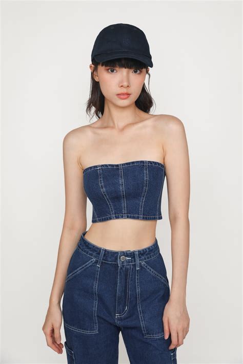 Gabrielle Denim Tube Top Dark Wash The Tinsel Rack