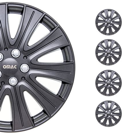 OMAC Gunmetal Silver Nuts Nuts ABS Hub Caps 16 Inch Set Of 4 Tapas