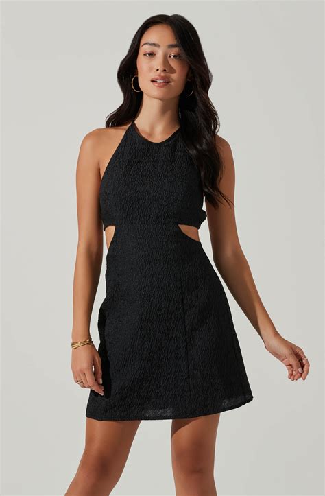 Astr The Label Laylin Halter Cutout Mini Dress In Black Chrome