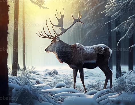 Beautiful Reindeer Standing In The Forest 22128877 Stock Photo At Vecteezy