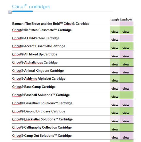 Printable List Of Cricut Font Cartridges