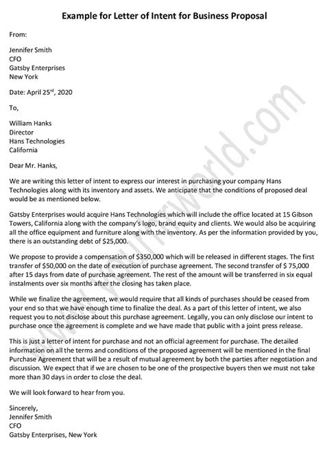 Sample Intent Letter For Business Proposal