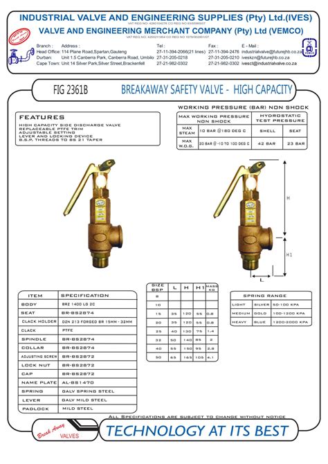 Relief And Safety Valve 2361b Industrial Valve And Engineering Supplies Pty Ltd Ives