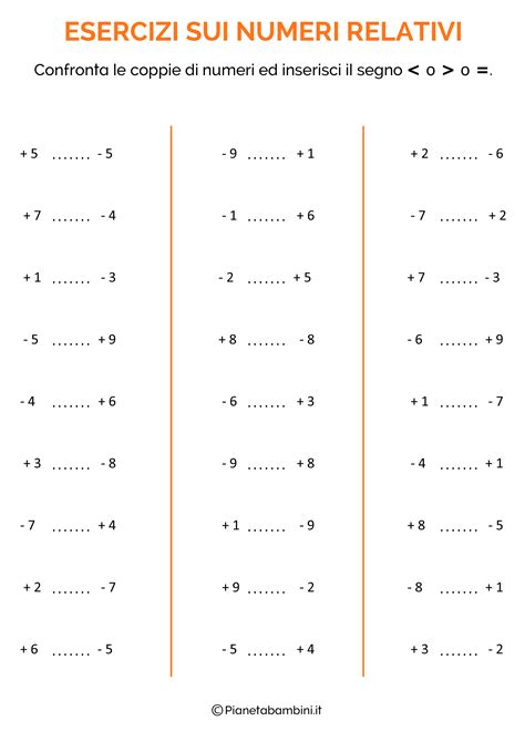 Esercizi Sui Numeri Relativi Per La Scuola Primaria Da Stampare