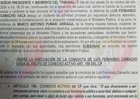 Fiscalía Subsana Acusación Contra Pumari Y Camacho En Caso Golpe De