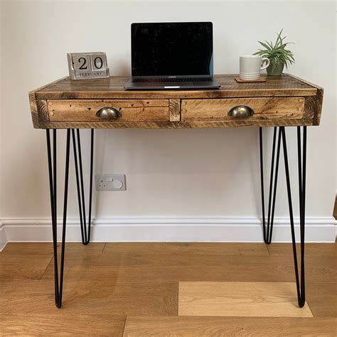 Handmade Narrow Writing Desk With Drawers Rustic Computer Etsy