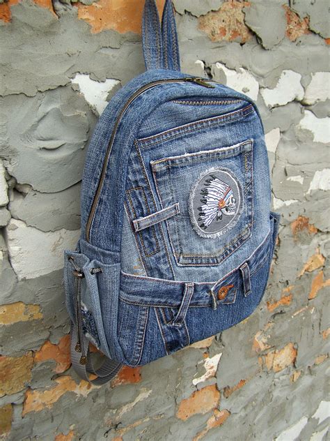 Hipster Boho Bag With Skull Upcycled Denim Backpack Designer Etsy