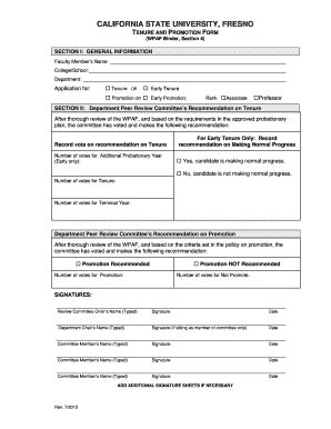 Fillable Online Fresnostate TENURE AND PROMOTION FORM Fax Email Print