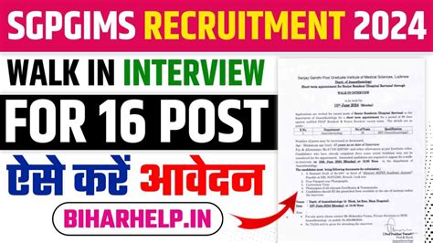 Sgpgims Recruitment Walk In Interview For Senior Resident Post