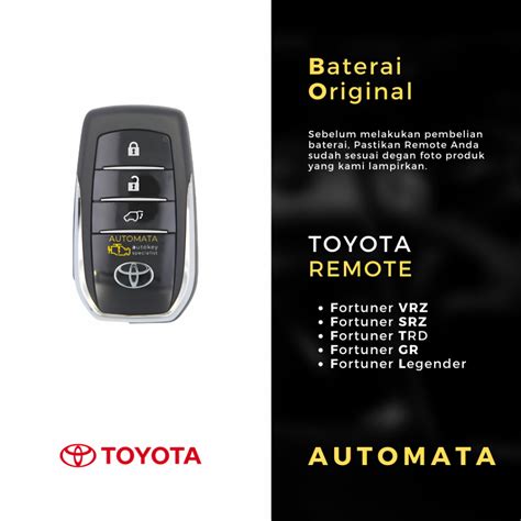 Jual Baterai Remote Kunci Keyless Smartkey Toyota Fortuner VRZ SRZ