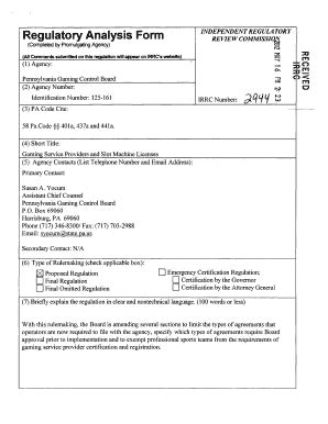 Fillable Online Irrc State Pa Regulatory Analysis Form