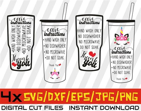 4x Vaso Svg Cup Care Bundle Svg Tarjetas De Instrucción De Etsy