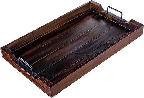 NOQRA Wooden Serving Tray 20 Inch with Strong Black Metal Handles ...