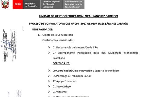 Convocatoria Cas N Ue Ugel S Nchez Carri N Cerrado