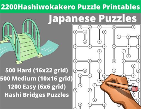 Easy Medium And Hard Hashi Bridges Puzzles Printable Pdf Bundle Of