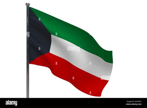 Kuwait Flag On Pole Metal Flagpole National Flag Of Kuwait 3D