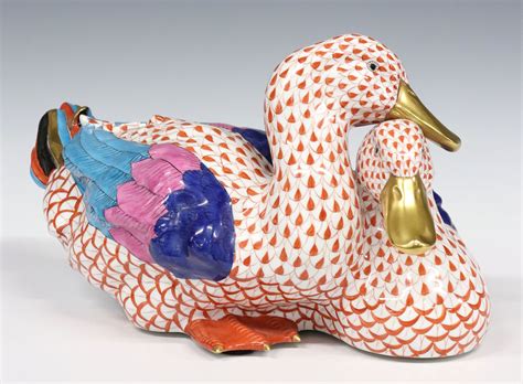 Large Herend Painted Fishnet Porcelain Ducks 5035 For Sale At Auction