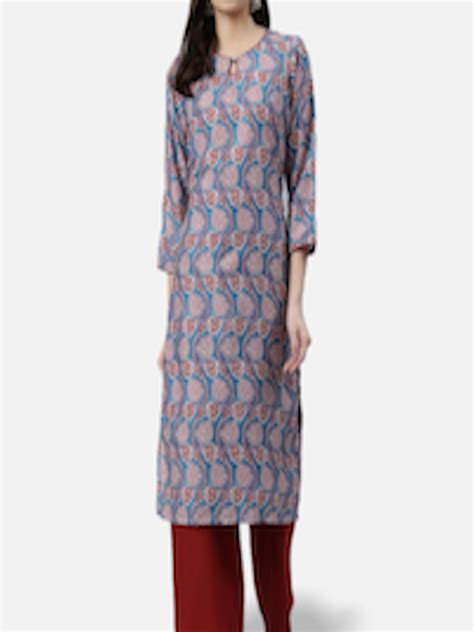 Buy Jompers Women Blue And Red Floral Printed Keyhole Neck Floral Kurta Kurtas For Women