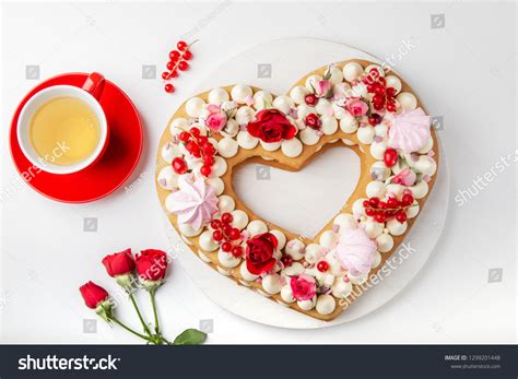 Homemade Trendy Heart Shaped Naked Cake Stock Photo 1299201448