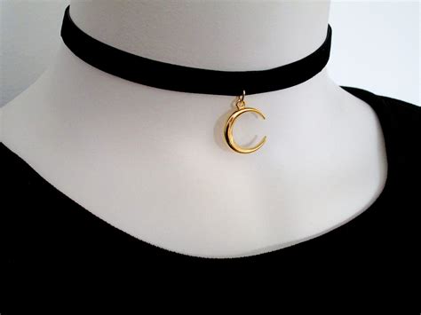 Gold Crescent Moon Choker Black Velvet Choker Black Leather Etsy