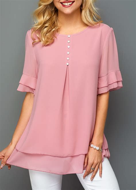 Enchanting Pink Layered Chiffon Blouse Fashion Design Store