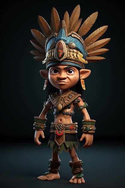 Personnage 3d De La Tribu Dayak De Dessin Animé Photo Premium