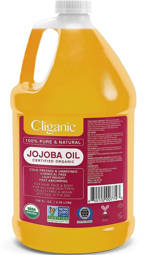 Cliganic Organic Jojoba Oil Bulk Gallon Size 128oz 100 Pure Non