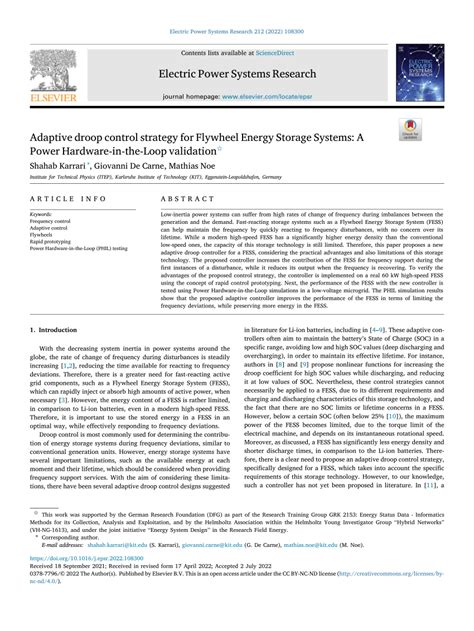 PDF Adaptive Droop Control Strategy For Flywheel Energy Storage