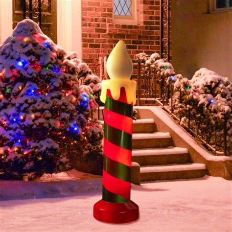 Northlight Lighted Green And Red Striped Blow Mold Candle Outdoor