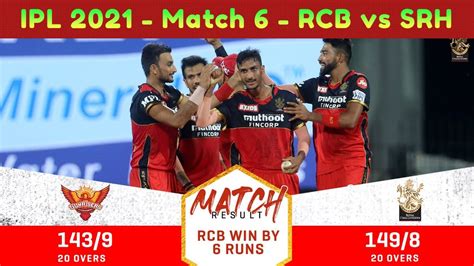 RCB Vs SRH Scorecard IPL 2021 Match 6 Stats Points Table Status Today