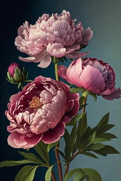 Premium Ai Image Painting Of Two Pink Peonies In A Vase Generative Ai